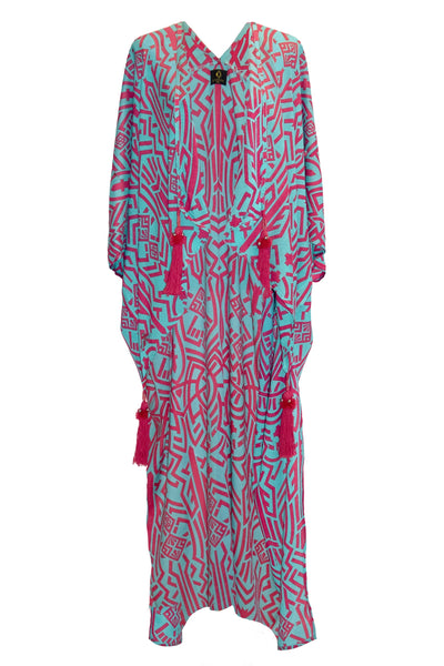 Zuri Kaftan Robe - Aqua & Pink