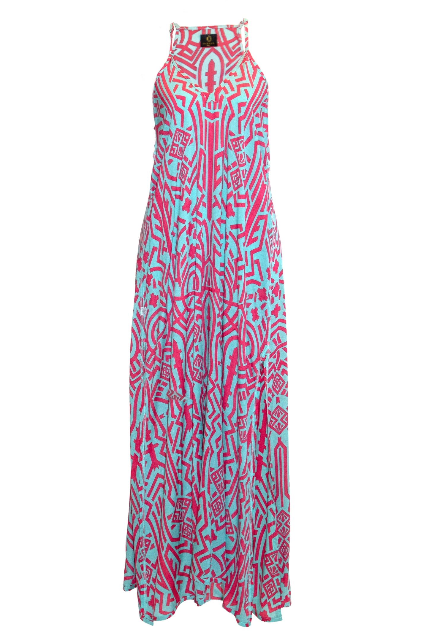 Zuri Side Split Maxi Dress - Aqua & Pink