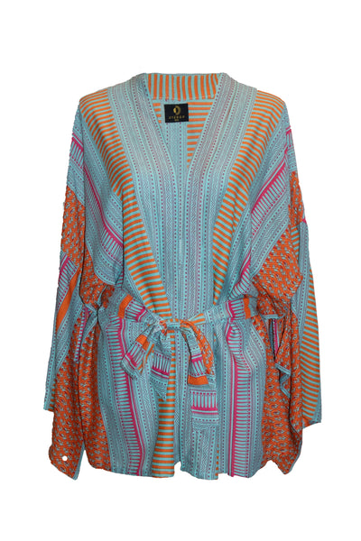 Anya Kimono Top - Aqua & Orange