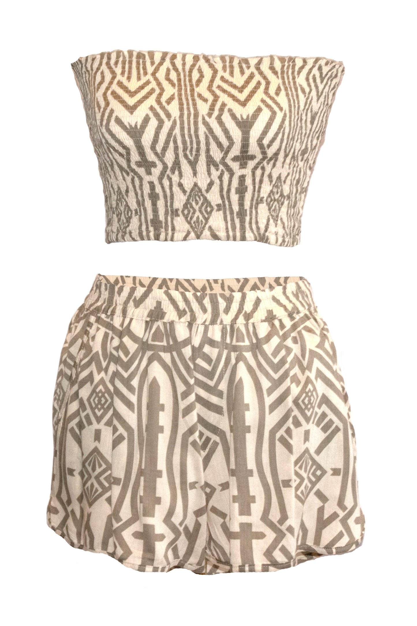 Zuri Shorts & Bandeau Top Set - Khaki & Cream