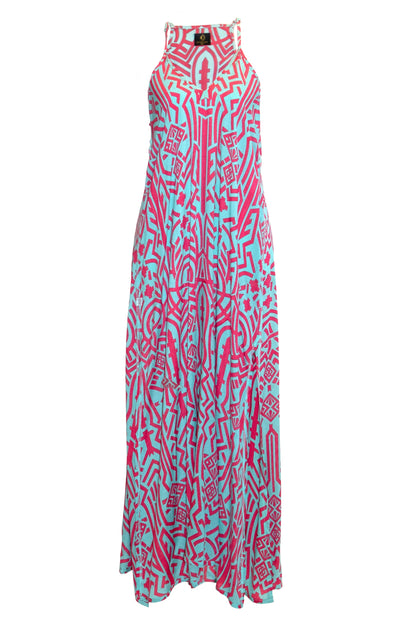 Zuri Side Split Maxi Dress - Aqua & Pink