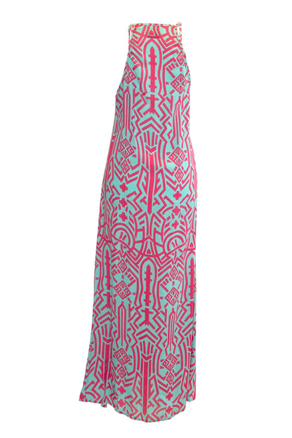 Zuri Side Split Maxi Dress - Aqua & Pink