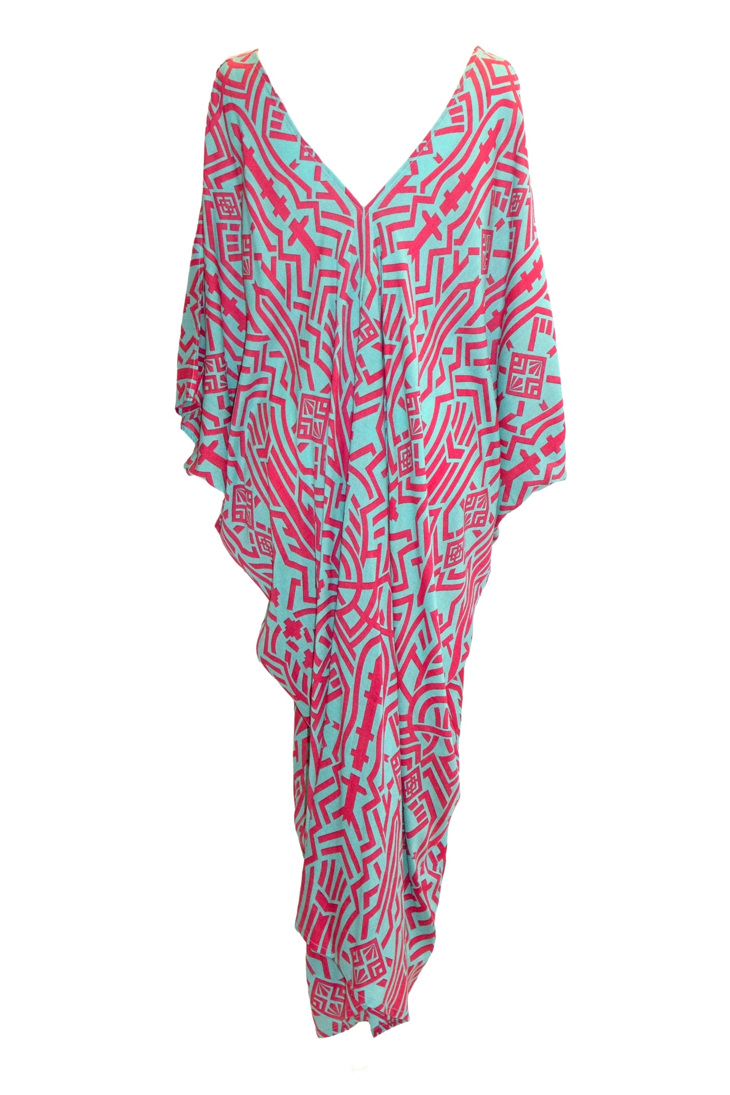 Zuri Kaftan Maxi Dress - Aqua & Pink