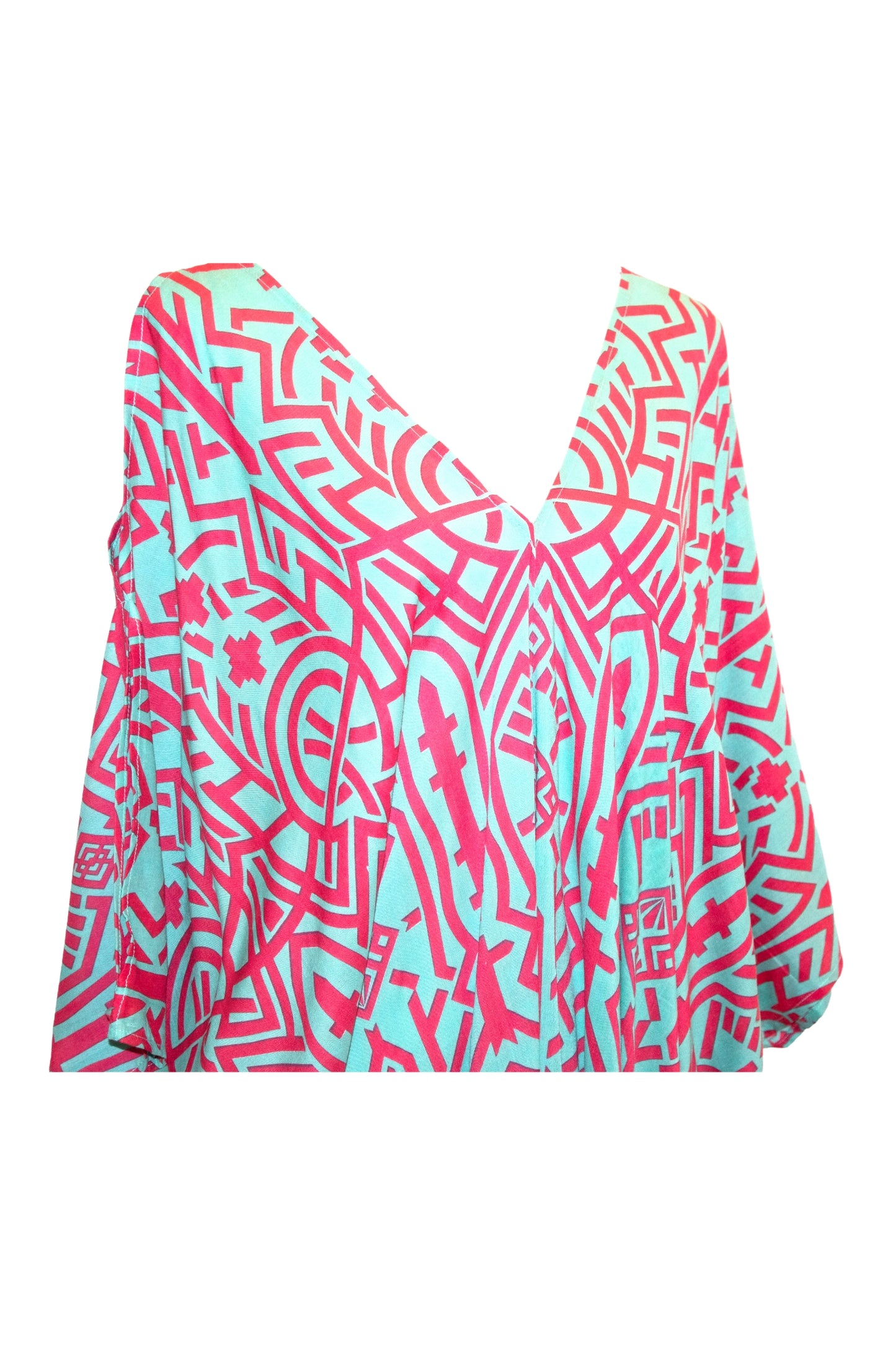 Zuri Kaftan Maxi Dress - Aqua & Pink