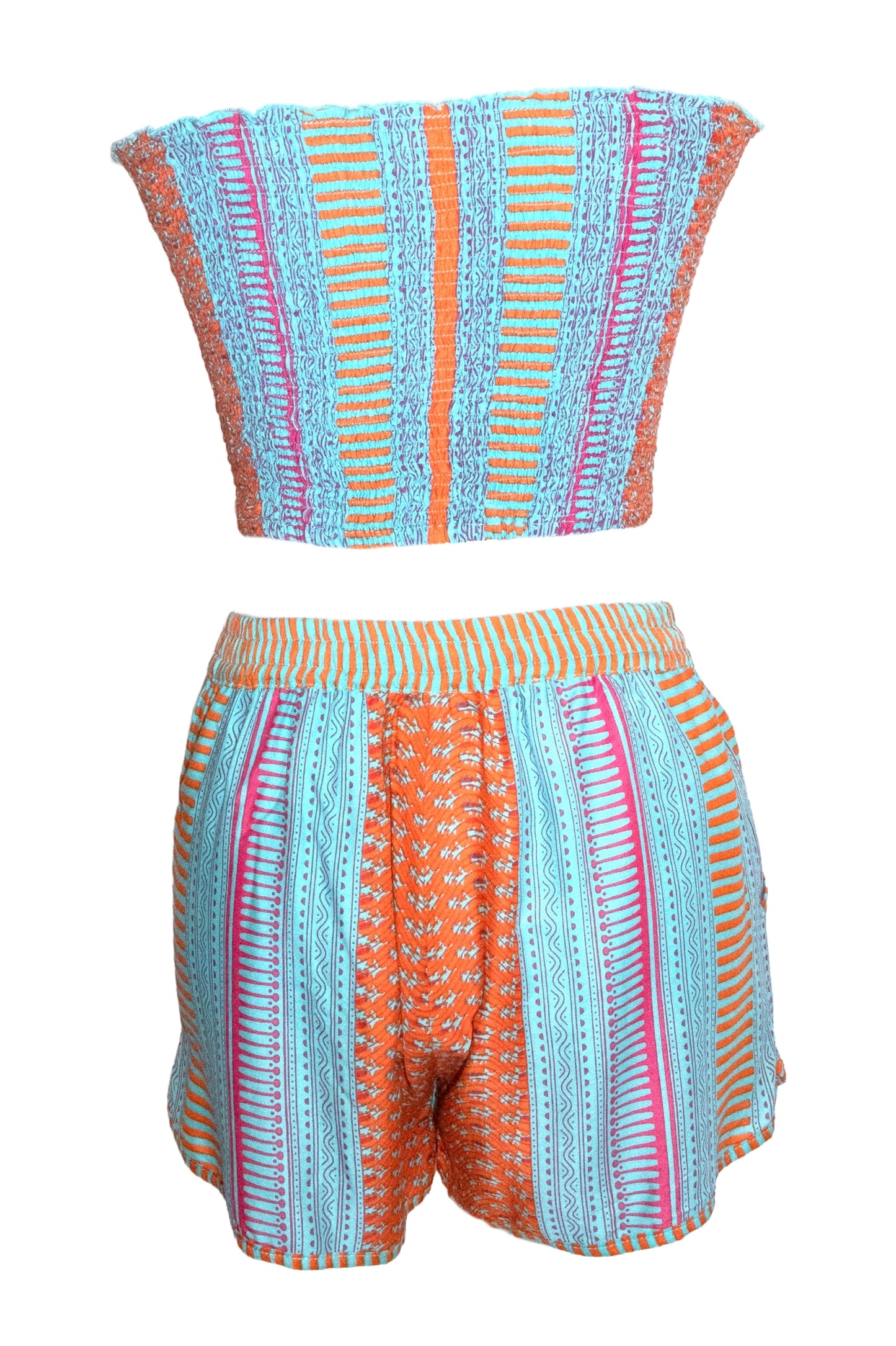 Anya Shorts & Bandeau Top Set - Aqua & Orange