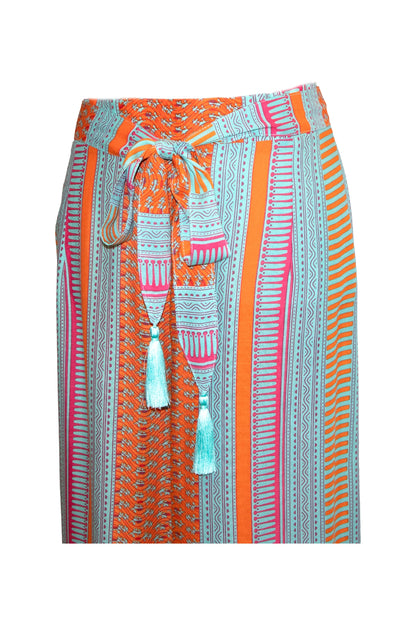 Anya Wide-Leg Tassel Trousers - Aqua & Orange