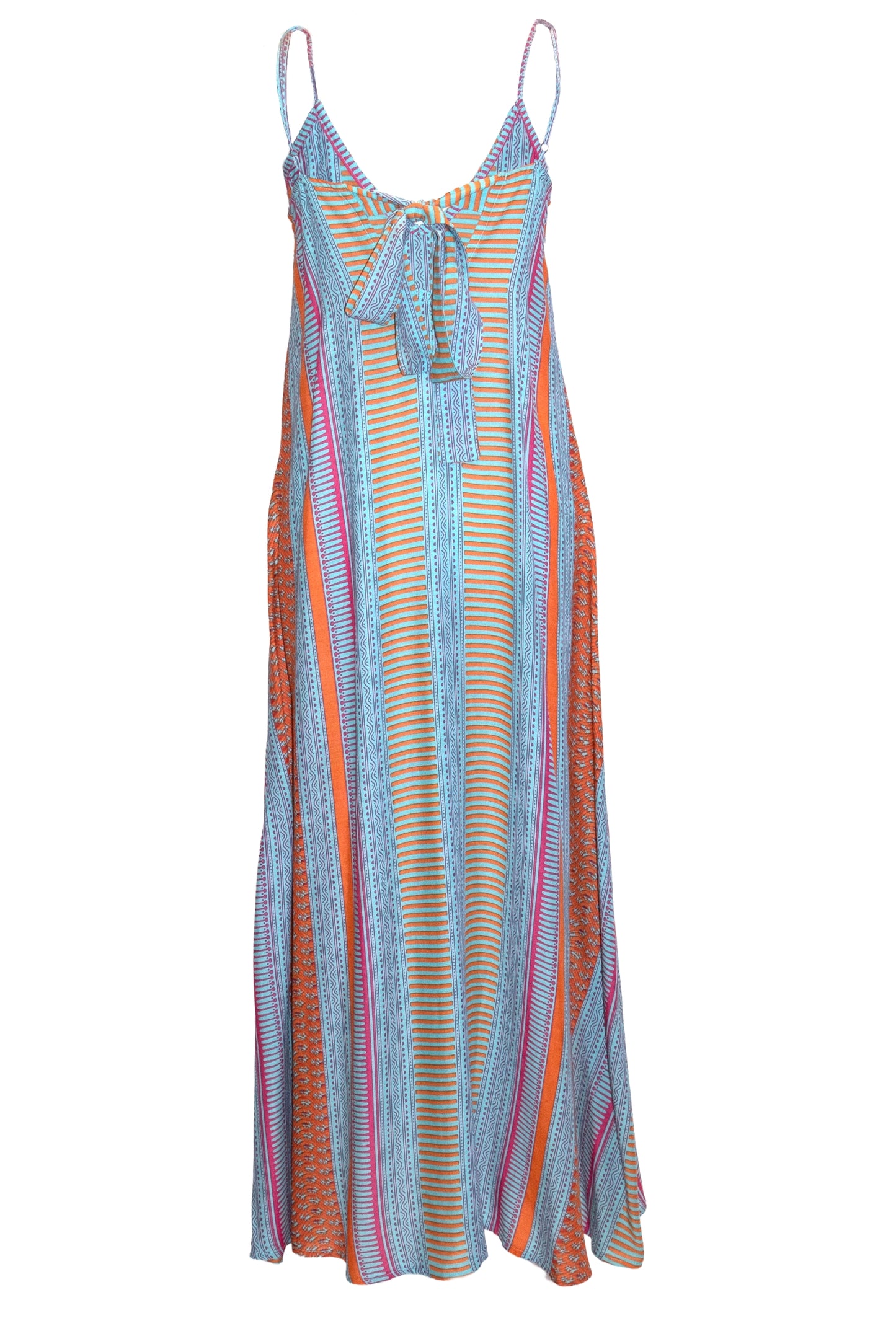 Anya Tie-Back Maxi Dress - Aqua & Orange