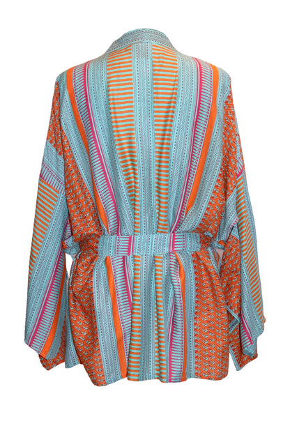 Anya Kimono Top - Aqua & Orange