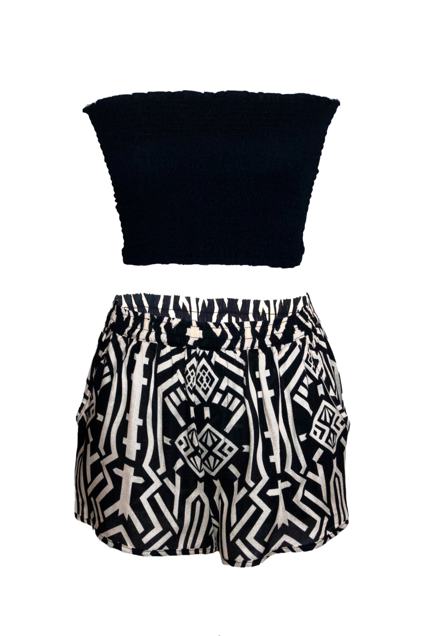Zuri Shorts & Bandeau Top Set - Black & Cream