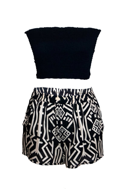 Zuri Shorts & Bandeau Top Set - Black & Cream