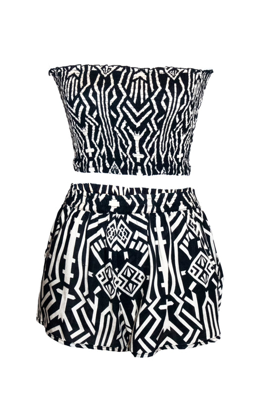 Zuri Shorts & Bandeau Top Set - Black & Cream