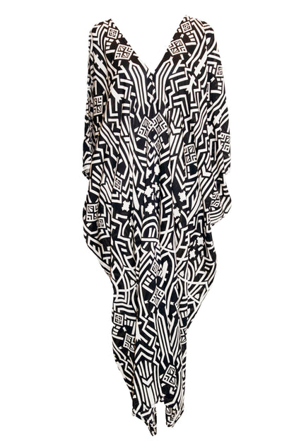 Zuri Kaftan Maxi Dress - Black & Cream