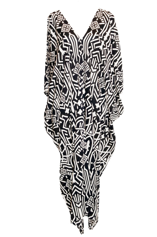 Zuri Kaftan Maxi Dress - Black & Cream
