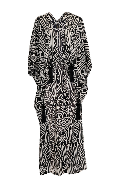Zuri Kaftan Robe - Black & Cream