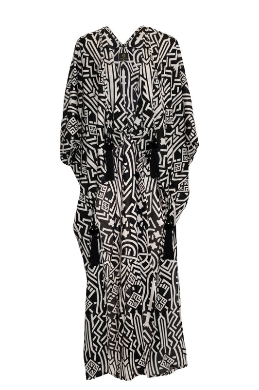 Zuri Kaftan Robe - Black & Cream