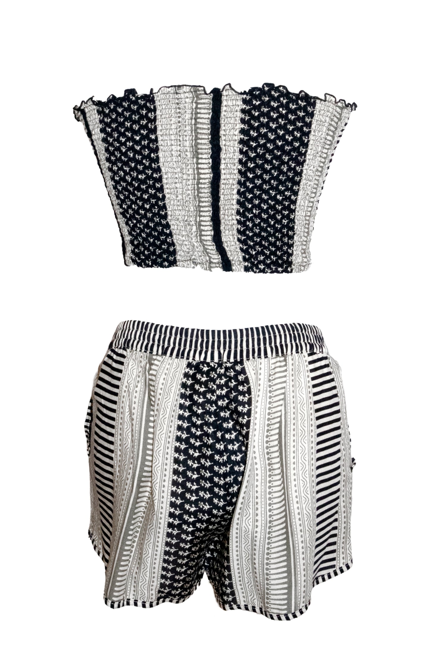 Anya Shorts & Bandeau Top Set - Black & Cream