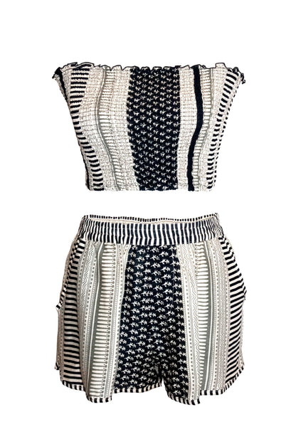 Anya Shorts & Bandeau Top Set - Black & Cream