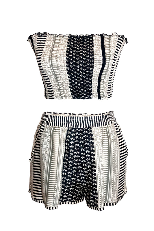 Anya Shorts & Bandeau Top Set - Black & Cream