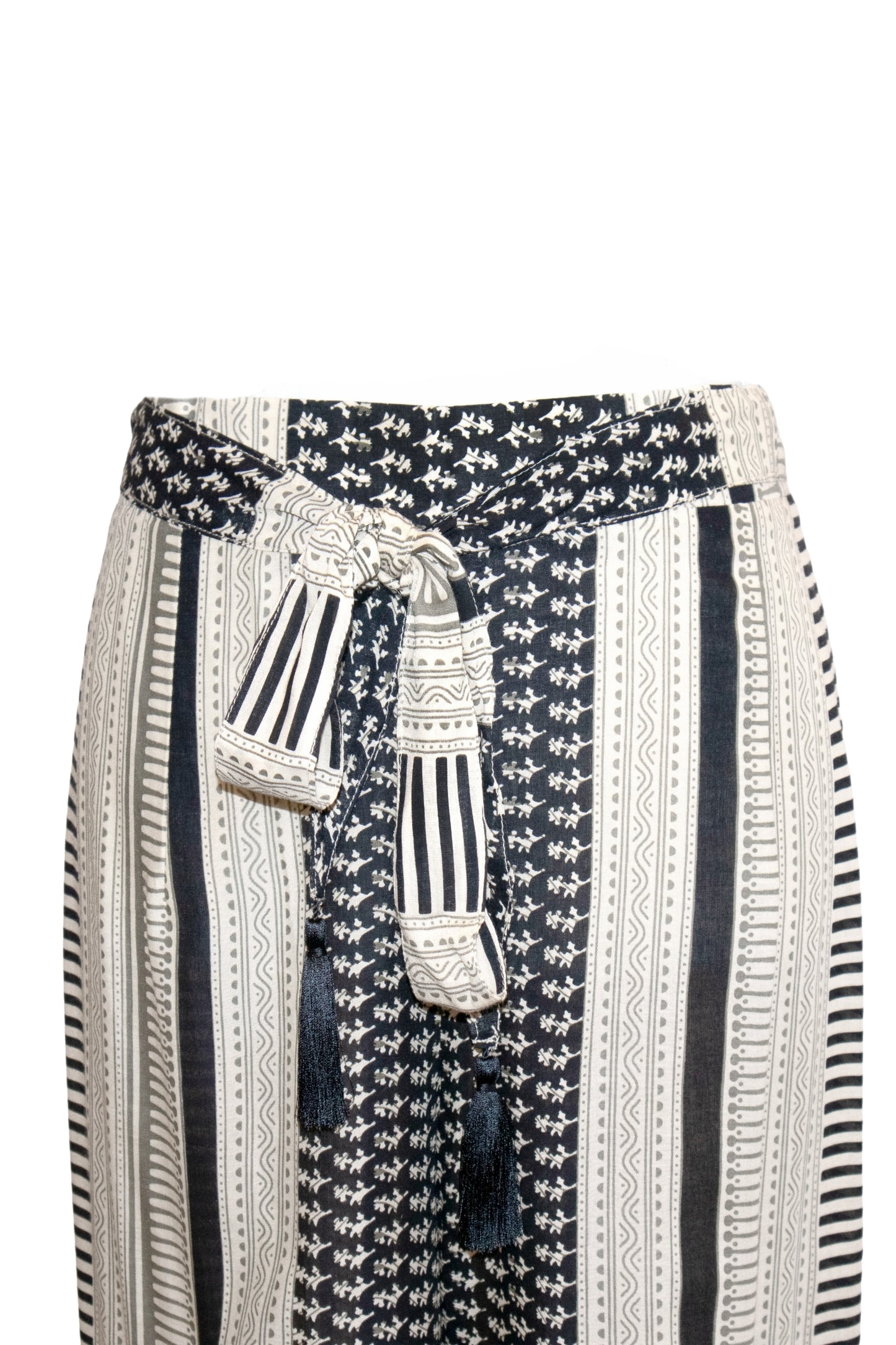 Anya Wide-Leg Tassel Trousers - Cream & Black