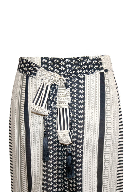 Anya Wide-Leg Tassel Trousers - Cream & Black