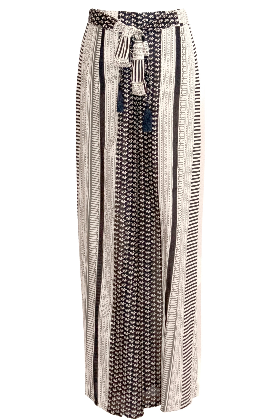 Anya Wide-Leg Tassel Trousers - Cream & Black