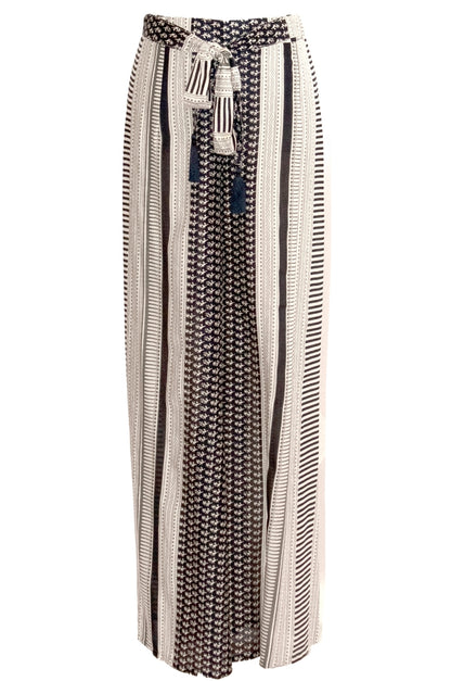 Anya Wide-Leg Tassel Trousers - Cream & Black
