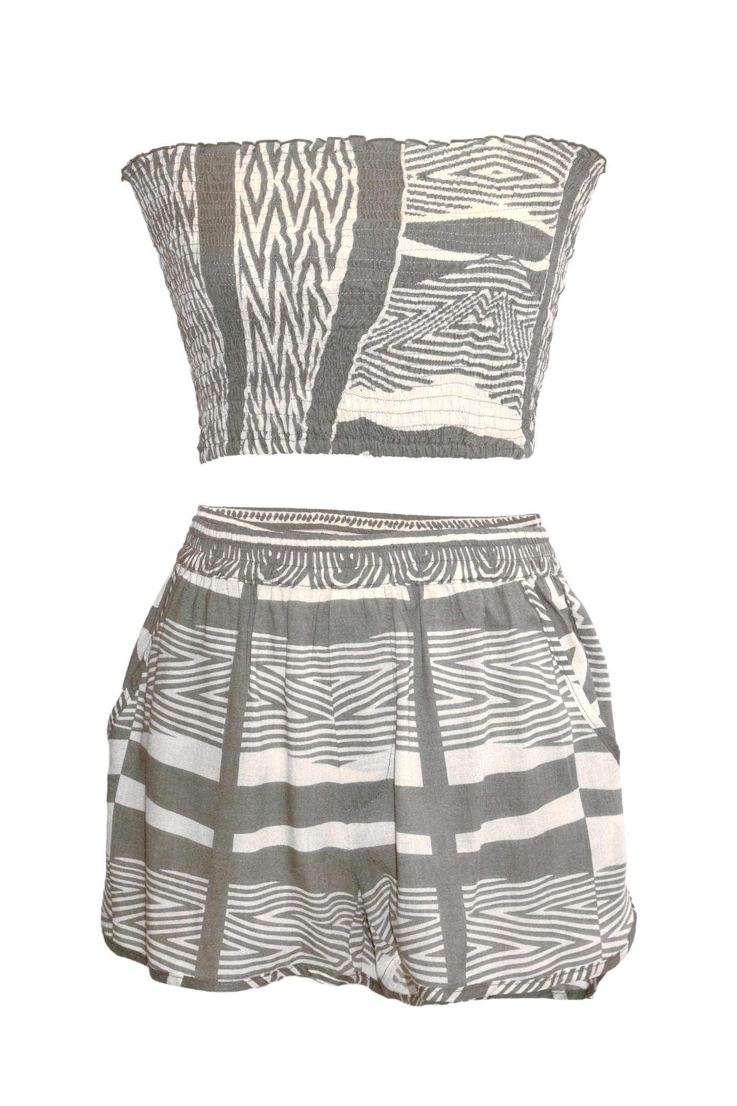 Kimani Shorts & Bandeau Top Set - Khaki & Cream