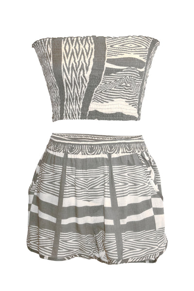 Kimani Shorts & Bandeau Top Set - Khaki & Cream