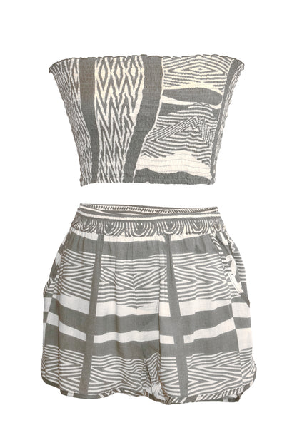 Kimani Shorts & Bandeau Top Set - Khaki & Cream