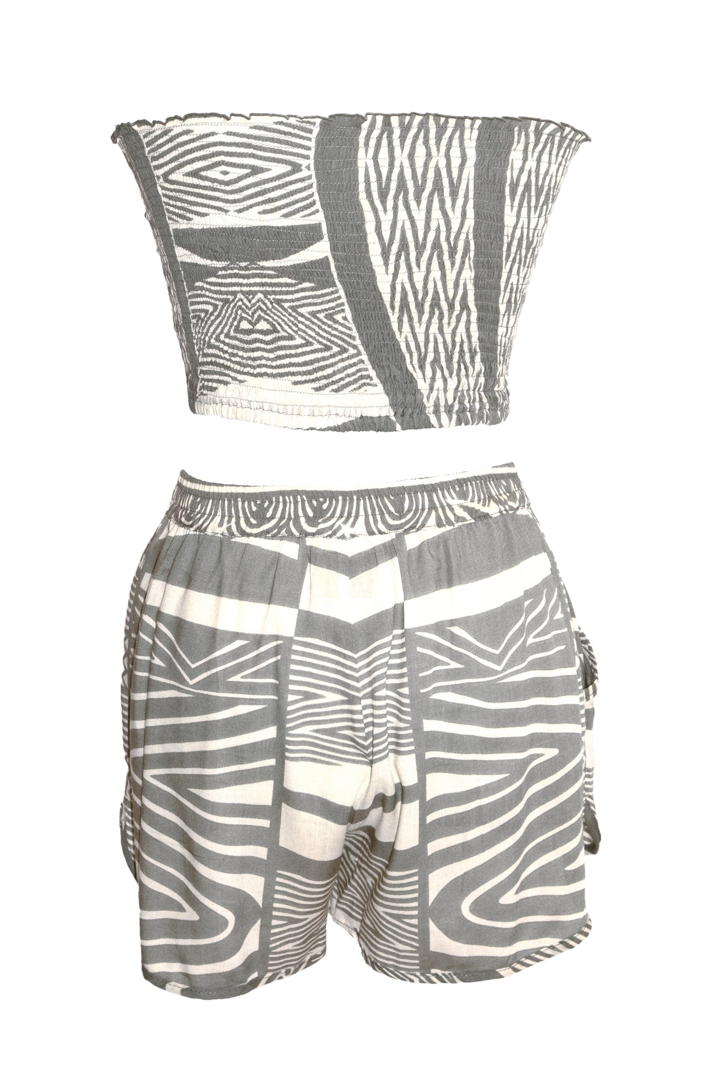 Kimani Shorts & Bandeau Top Set - Khaki & Cream
