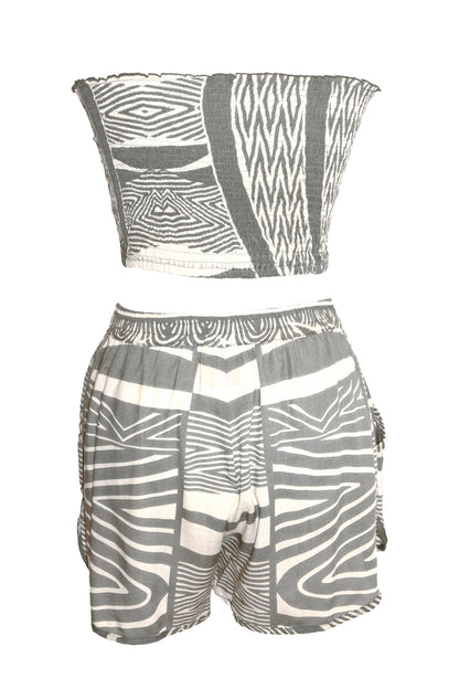 Kimani Shorts & Bandeau Top Set - Khaki & Cream