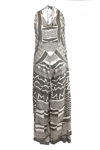 Kimani Halterneck Tie Jumpsuit - Khaki & Cream