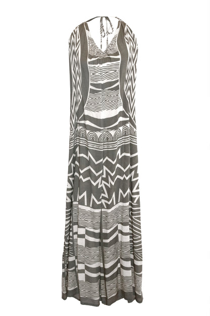 Kimani Halterneck Tie Jumpsuit - Khaki & Cream