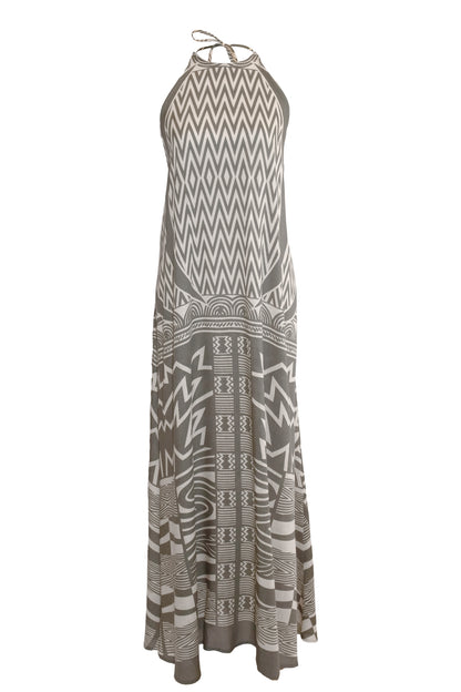 Kimani Halterneck Maxi Dress - Khaki & Cream