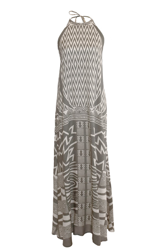 Kimani Halterneck Maxi Dress - Khaki & Cream