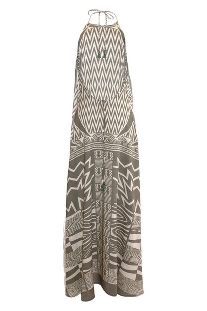 Kimani Halterneck Maxi Dress - Khaki & Cream
