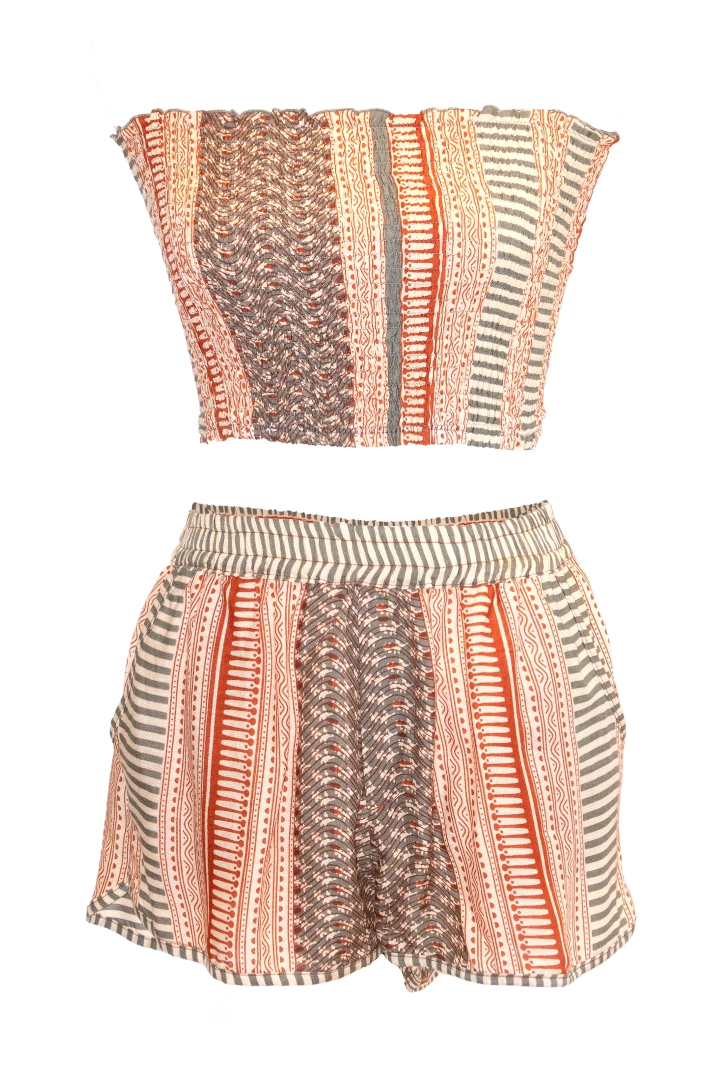 Anya Shorts & Bandeau Top Set - Khaki & Ochre