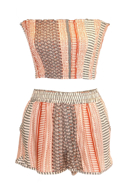 Anya Shorts & Bandeau Top Set - Khaki & Ochre