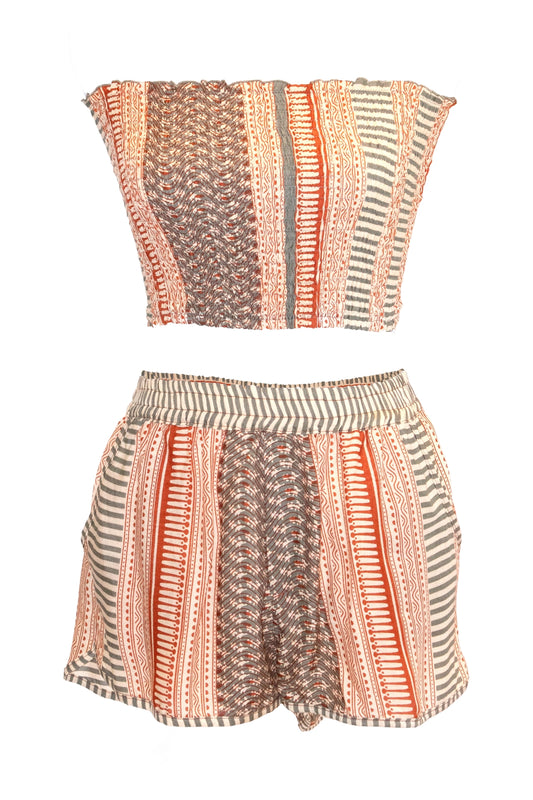 Anya Shorts & Bandeau Top Set - Khaki & Ochre