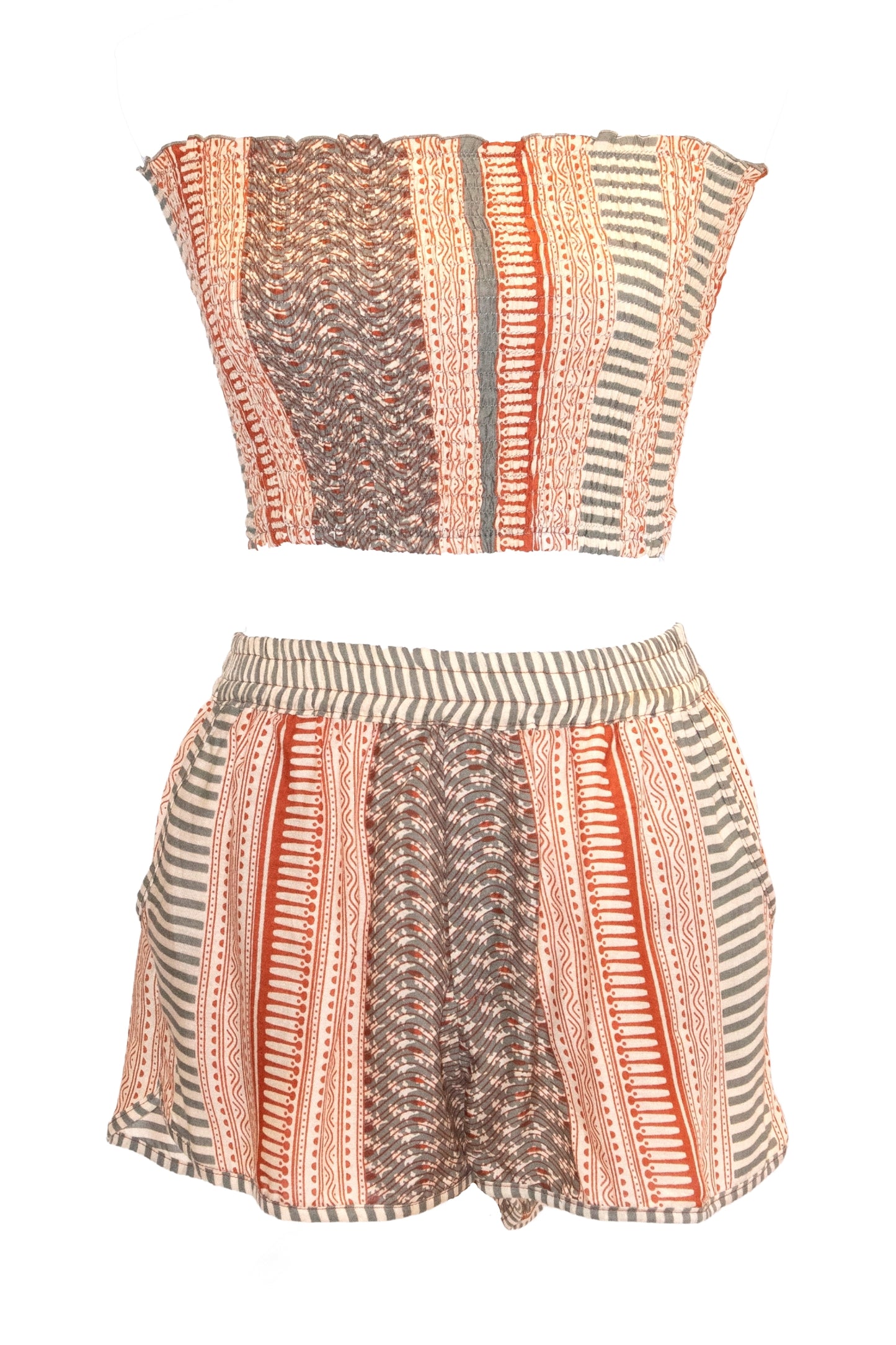 Anya Shorts & Bandeau Top Set - Khaki & Ochre