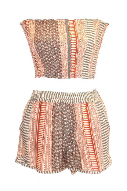 Anya Shorts & Bandeau Top Set - Khaki & Ochre