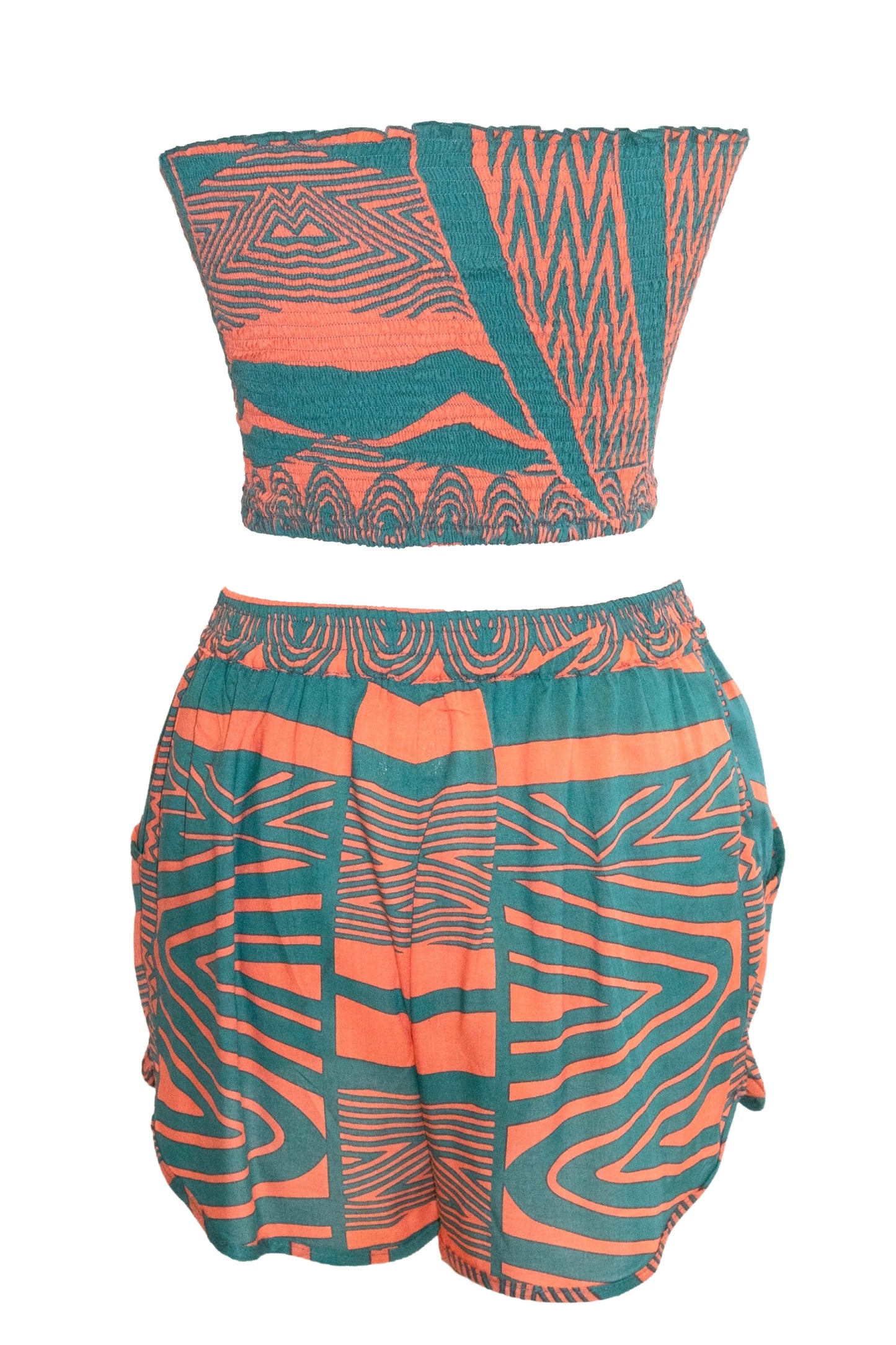 Kimani Shorts & Bandeau Top Set - Teal & Coral