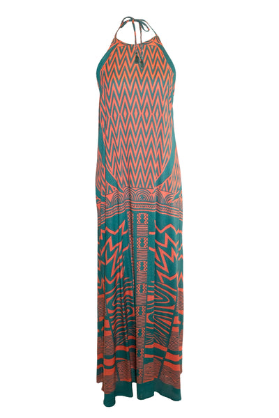 Kimani Halterneck Maxi Dress - Teal & Coral