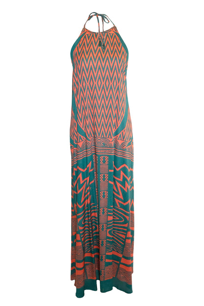 Kimani Halterneck Maxi Dress - Teal & Coral