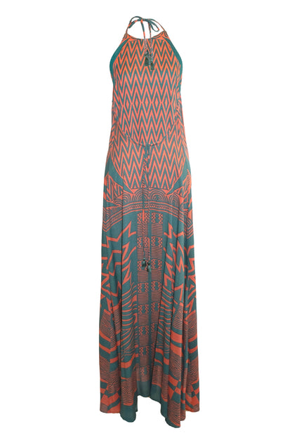 Kimani Halterneck Maxi Dress - Teal & Coral