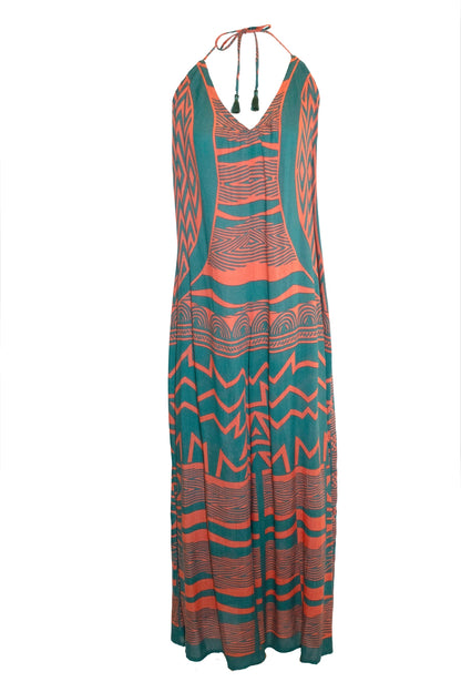 Kimani Halterneck Tie Jumpsuit - Teal & Coral