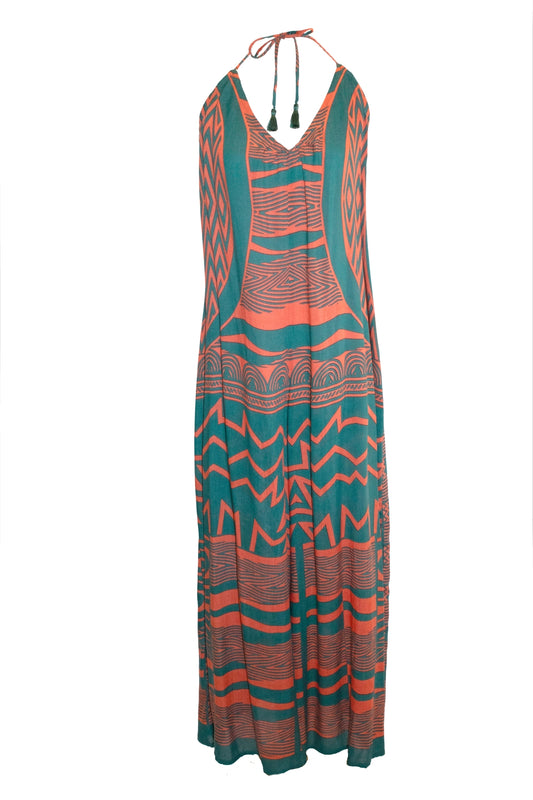 Kimani Halterneck Tie Jumpsuit - Teal & Coral
