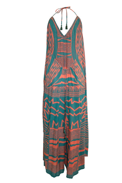 Kimani Halterneck Tie Jumpsuit - Teal & Coral