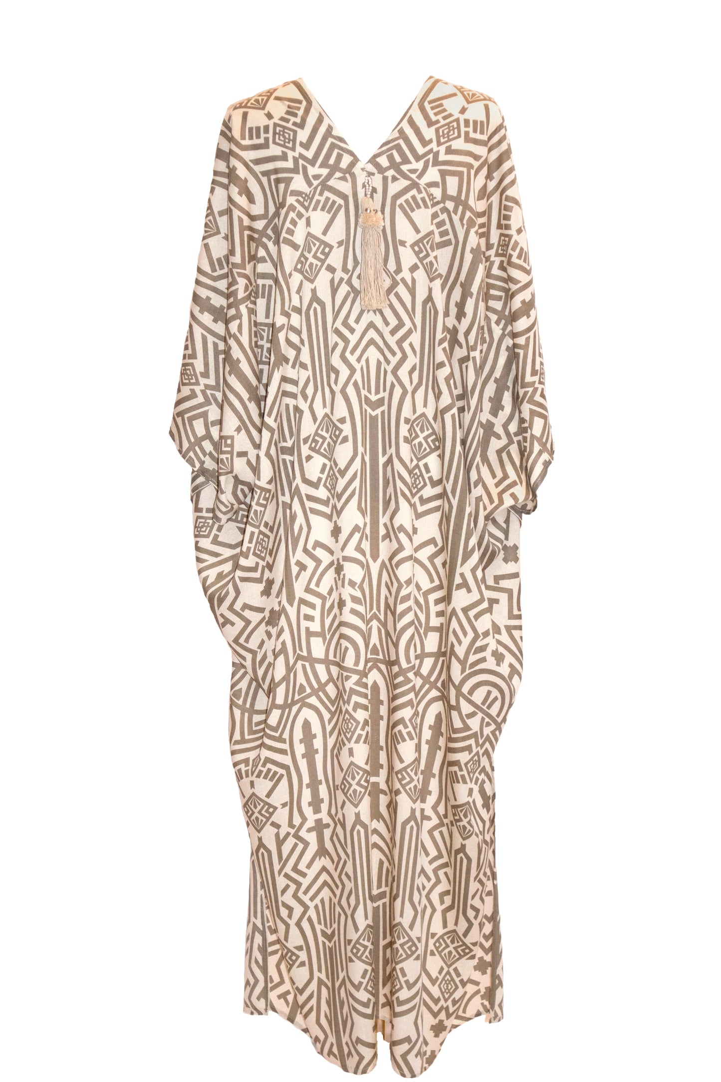 Zuri Kaftan Robe - Khaki & Cream