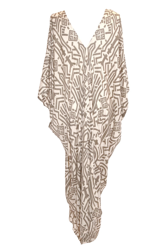 Zuri Kaftan Maxi Dress - Khaki & Cream